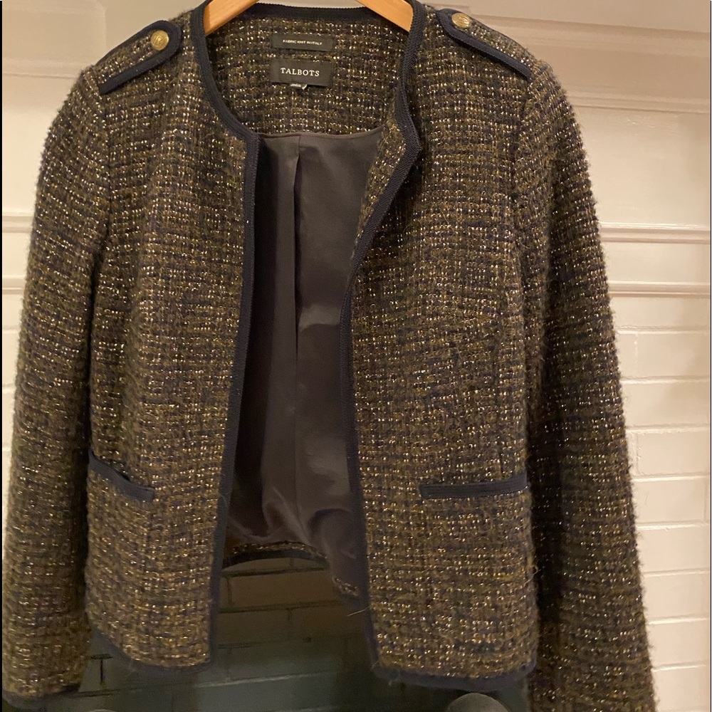 Talbots cropped jacket- black/metallic